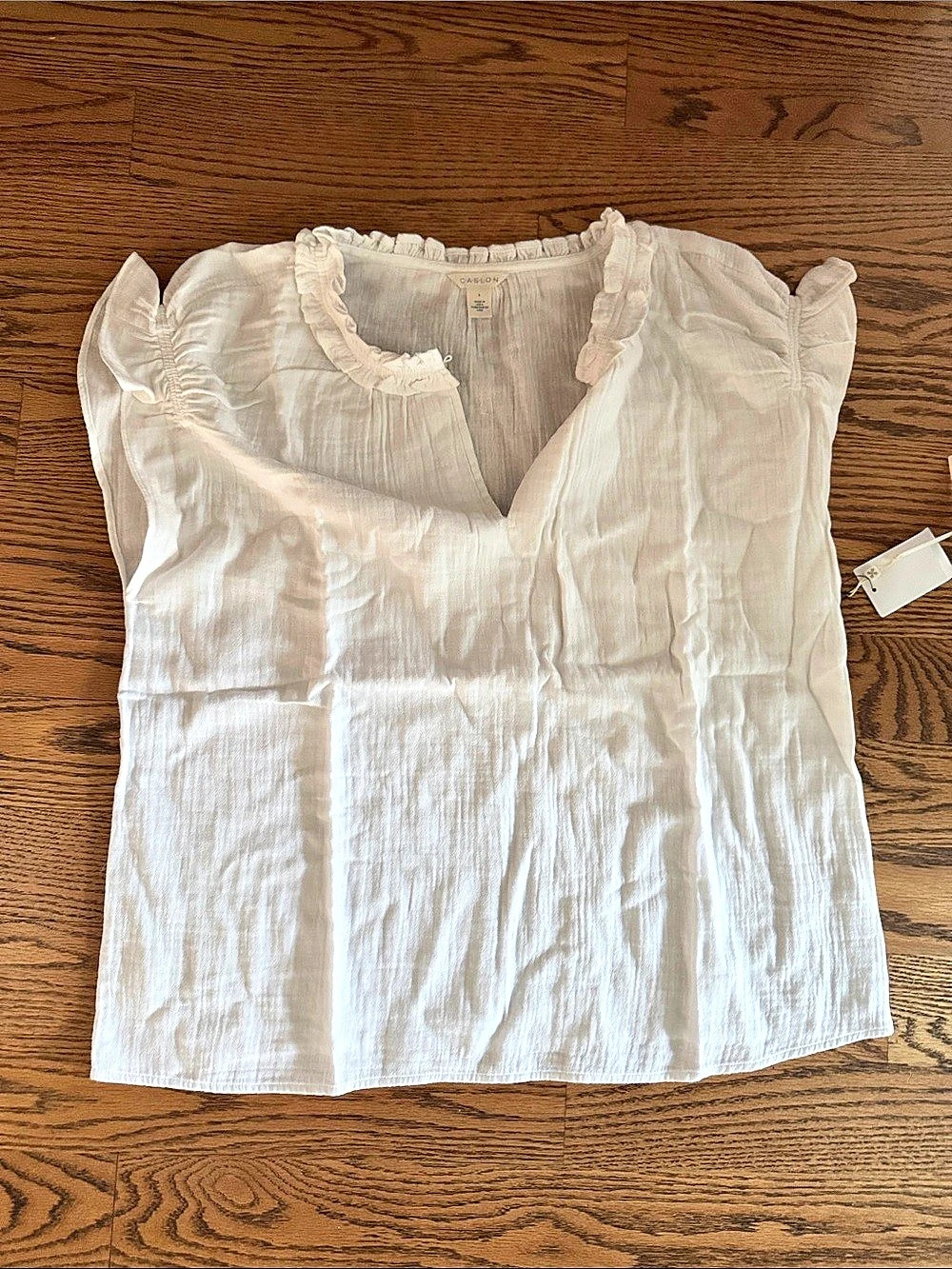 Calson Ruffle Neck Cotton Blouse in White Size large NWT